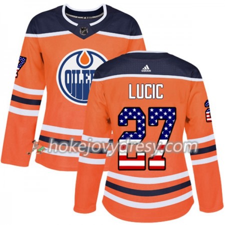 Dámské Hokejový Dres Edmonton Oilers Milan Lucic 27 2017-2018 USA Flag Fashion Oranžová Adidas Authentic